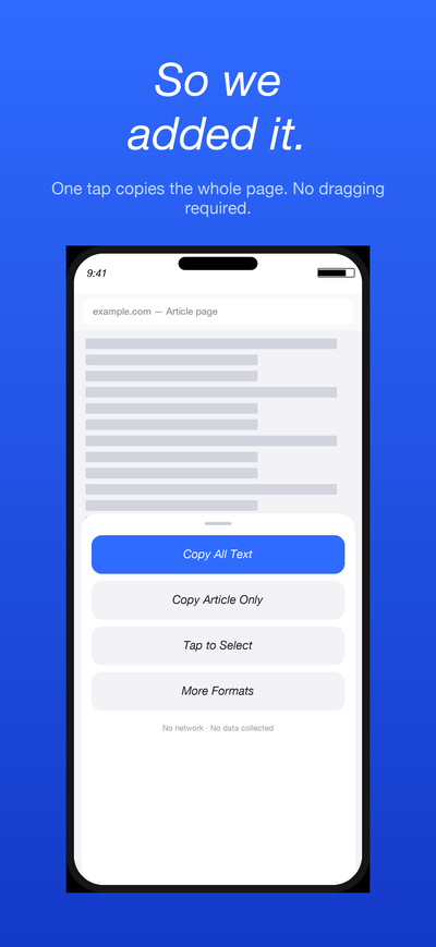 Copy All Text screen