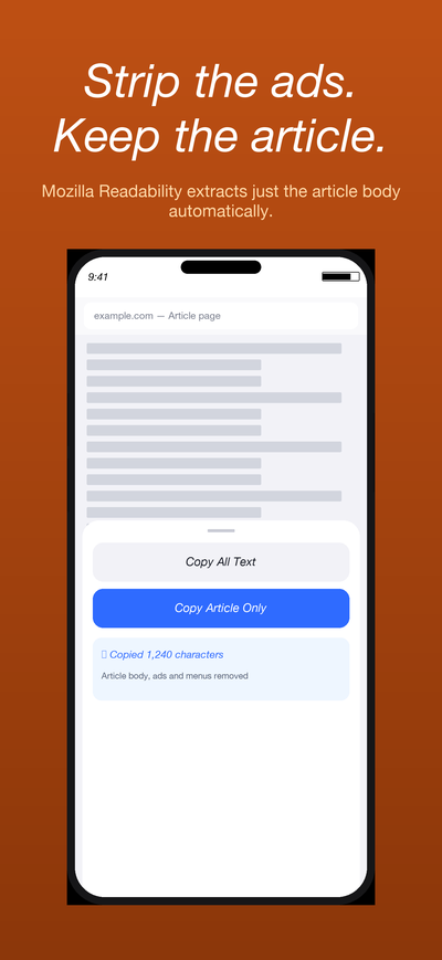 Copy Article Only screen