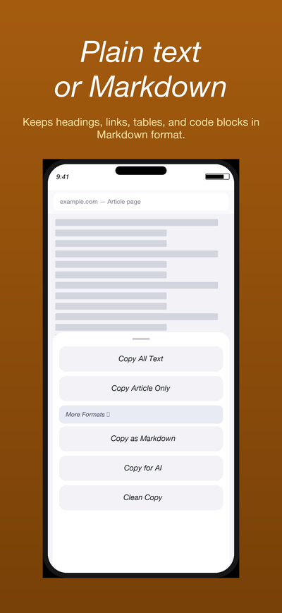More formats screen